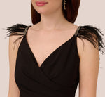 Crepe Wide Leg Jumpsuit With Bead And Feather Accents In Black 3