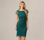 Deco Beaded Cocktail Dress With Sheer Cap Sleeves In Gem Green 2
