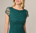 Deco Beaded Cocktail Dress With Sheer Cap Sleeves In Gem Green 3