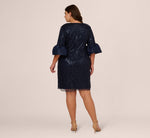 Plus Size Sequin Embroidered Dress With Taffeta Bell Sleeves In Midnight 5