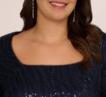 Plus Size Sequin Embroidered Dress With Taffeta Bell Sleeves In Midnight 3