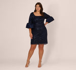 Plus Size Sequin Embroidered Dress With Taffeta Bell Sleeves In Midnight 7