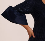 Plus Size Sequin Embroidered Dress With Taffeta Bell Sleeves In Midnight 4