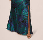 Plus Size One Shoulder Jacquard Mermaid Gown With Drape Detail In Cobalt Teal 4