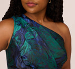Plus Size One Shoulder Jacquard Mermaid Gown With Drape Detail In Cobalt Teal 5