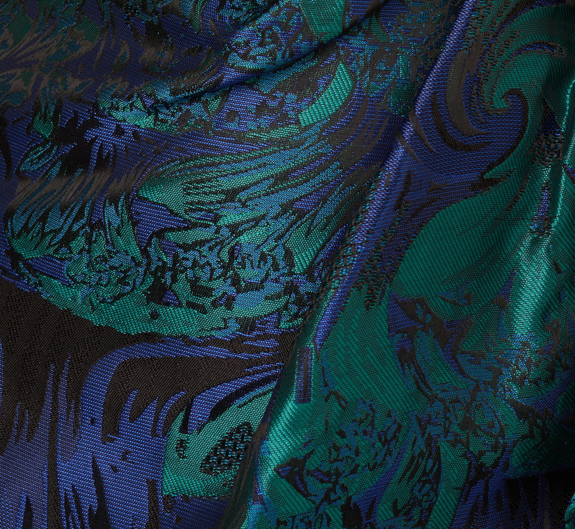 adrianna papell one shoulder jacquard dress in blue gold Blue One Shoulder Jacquard Mermaid Gown With Drape Detail