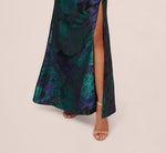 One Shoulder Jacquard Mermaid Gown With Drape Detail In Cobalt Teal 5