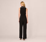 Sleeveless Crepe Tuxedo Jumpsuit With Pearl Trim In Black 5