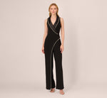 Sleeveless Crepe Tuxedo Jumpsuit With Pearl Trim In Black 2