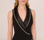 Sleeveless Crepe Tuxedo Jumpsuit With Pearl Trim In Black 3