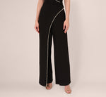 Sleeveless Crepe Tuxedo Jumpsuit With Pearl Trim In Black 4