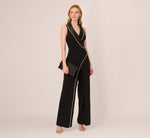 Sleeveless Crepe Tuxedo Jumpsuit With Pearl Trim In Black 1