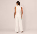 Sleeveless Crepe Tuxedo Jumpsuit With Pearl Trim In Ivory 5