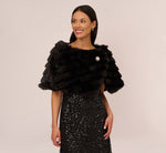 Faux Fur Wrap With Stone Brooch In Black 2