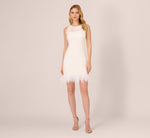 Sleeveless Floral Lace Dress With Feather Trim In Ivory 7