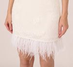 Sleeveless Floral Lace Dress With Feather Trim In Ivory 4