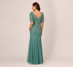 Beaded Mermaid Gown With Sheer Petal Sleeves In Green Slate 5