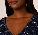 Beaded Mermaid Gown With Sheer Petal Sleeves In Light Navy 4