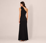 Stretch Crepe One Shoulder Mermaid Gown With Bow Accent In Black 5