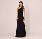 Stretch Crepe One Shoulder Mermaid Gown With Bow Accent In Black 2
