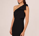Stretch Crepe One Shoulder Mermaid Gown With Bow Accent In Black 3