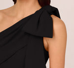 Stretch Crepe One Shoulder Mermaid Gown With Bow Accent In Black 4