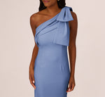 Stretch Crepe One Shoulder Mermaid Gown With Bow Accent In French Blue 4