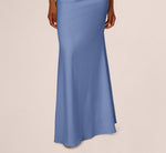 Stretch Crepe One Shoulder Mermaid Gown With Bow Accent In French Blue 5