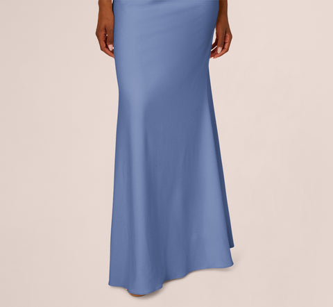 Stretch Crepe One Shoulder Mermaid Gown With Bow Accent In Navy Sateen main image 0