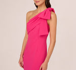 Stretch Crepe One Shoulder Mermaid Gown With Bow Accent In Hot Pink 4