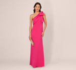 Stretch Crepe One Shoulder Mermaid Gown With Bow Accent In Hot Pink 2