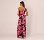 Floral Print Chiffon Gown With One Shoulder Neckline In Black Berry 5