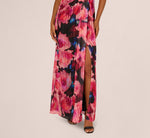 Floral Print Chiffon Gown With One Shoulder Neckline In Black Berry 3
