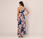Floral Print Chiffon Gown With One Shoulder Neckline In Navy Blush 5