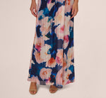 Floral Print Chiffon Gown With One Shoulder Neckline In Navy Blush 4