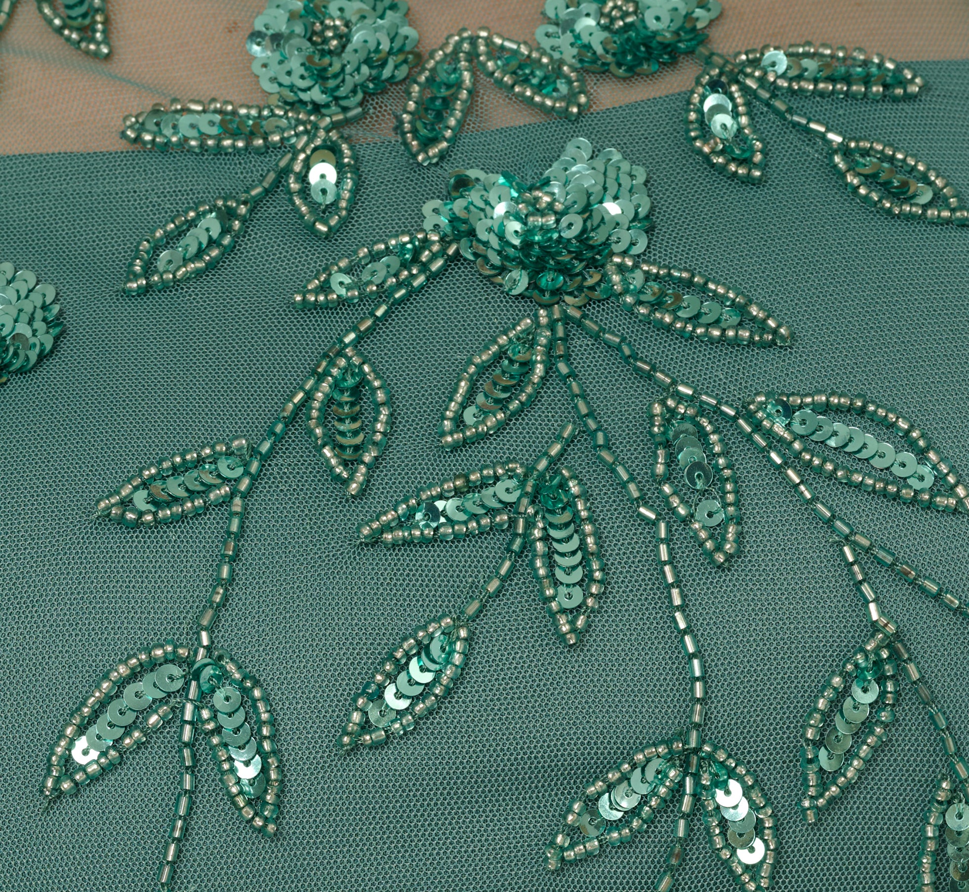 Green 3D Floral Beaded Dress With Sheer Short Sleeves - Adrianna Papell Green 3D Floral Beaded Dress With Sheer Short Sleeves - Adrianna Papell