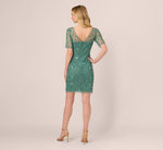 3D Floral Beaded Dress With Sheer Short Sleeves In Green Slate 5