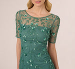 3D Floral Beaded Dress With Sheer Short Sleeves In Green Slate 3