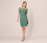 3D Floral Beaded Dress With Sheer Short Sleeves In Green Slate 7