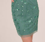 3D Floral Beaded Dress With Sheer Short Sleeves In Green Slate 4