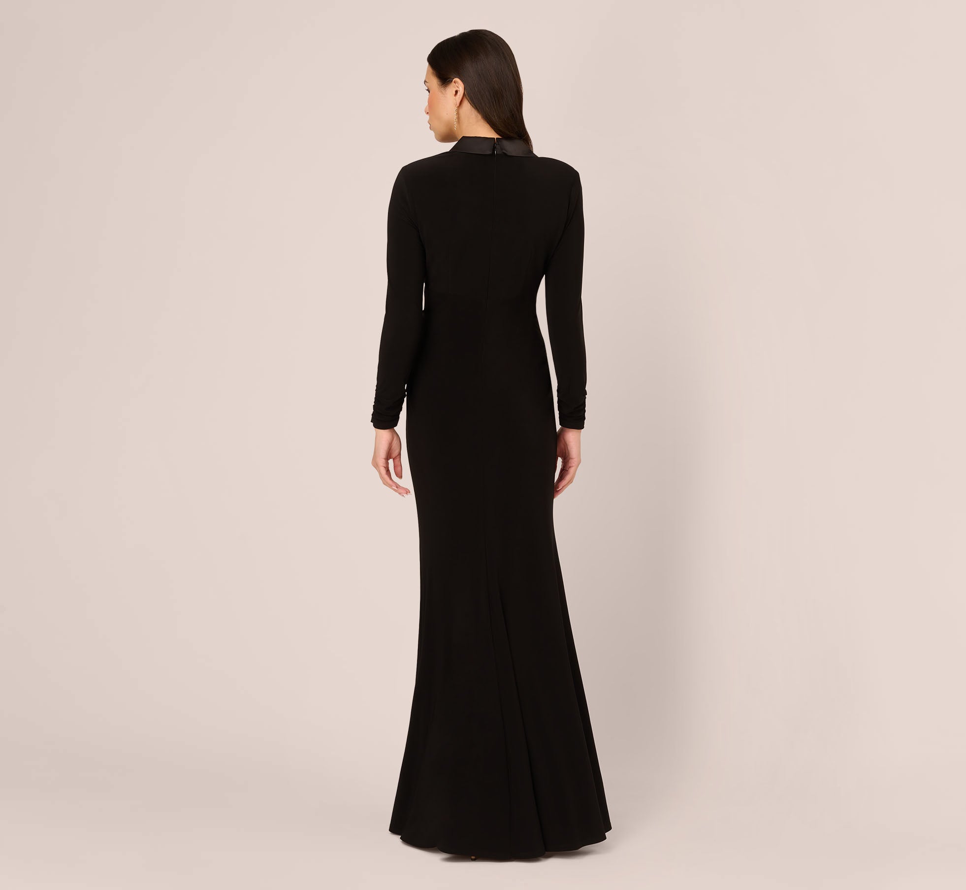 Black Tuxedo Mermaid Gown With Long Sleeves - Adrianna Papell Black Tuxedo Mermaid Gown With Long Sleeves - Adrianna Papell