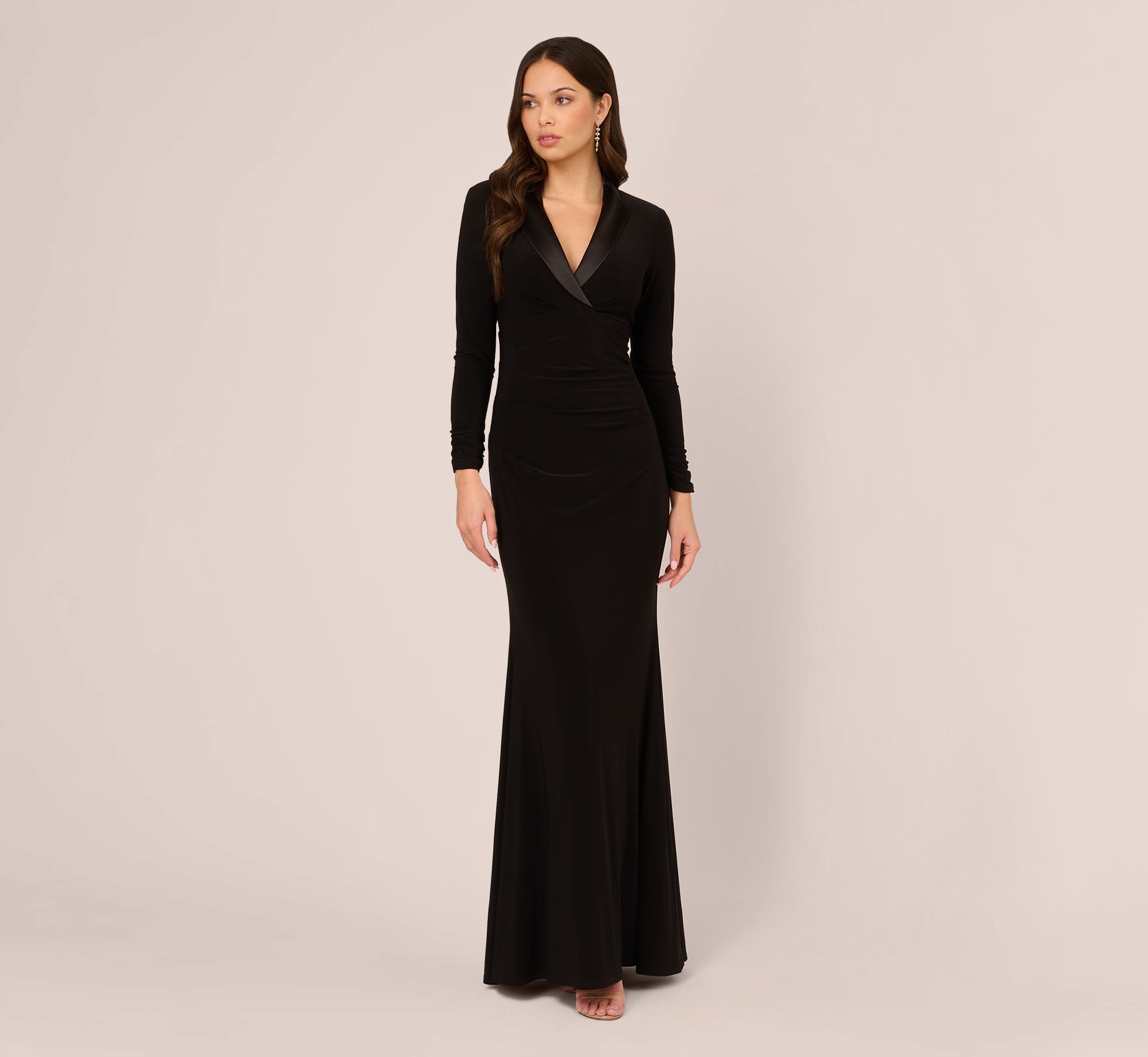 Black Tuxedo Mermaid Gown With Long Sleeves - Adrianna Papell Black Tuxedo Mermaid Gown With Long Sleeves - Adrianna Papell