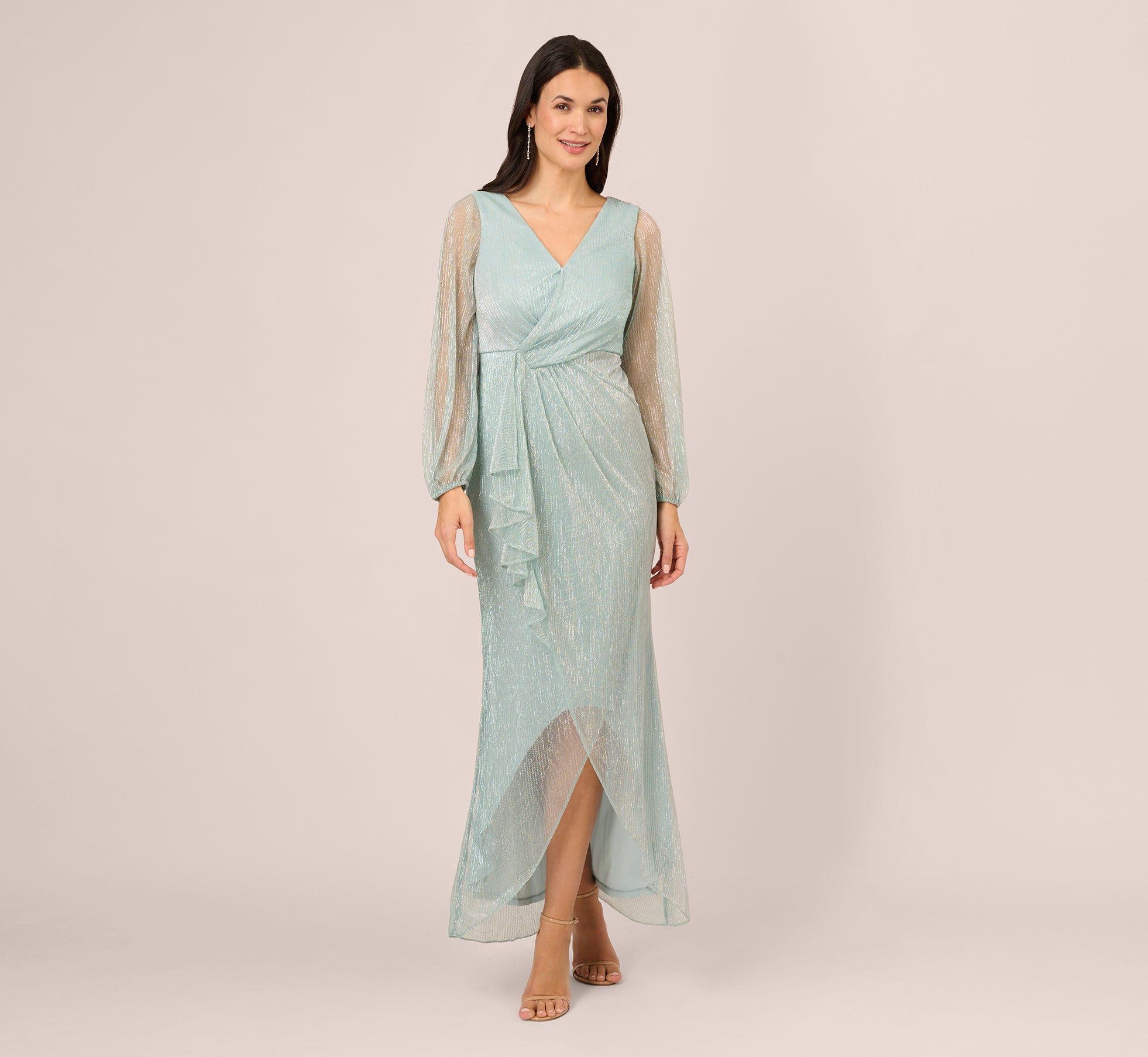 Adrianna Papell Metallic Mesh Gown Women's Dress Mint Smoke : 2 Adrianna Papell Metallic Mesh Gown Women's Dress Mint Smoke : 2