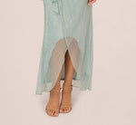 Crinkle Metallic Gown With Sheer Bishop Sleeves And Draped Details In Mint Smoke 4