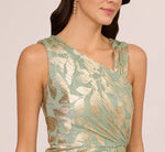 Foil Printed Asymmetric Gown With Ruffled Detail In Sage Gold 6