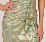 Foil Printed Asymmetric Gown With Ruffled Detail In Sage Gold 3