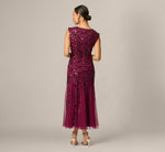 Petite Floral Beaded Ankle Length Gown In Bordeaux 5