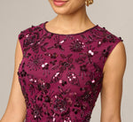 Petite Floral Beaded Ankle Length Gown In Bordeaux 3