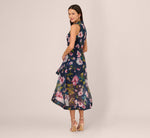 Floral Printed High Low Organza Halter Dress In Navy Multi 1
