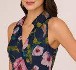 Floral Printed High Low Organza Halter Dress In Navy Multi 6